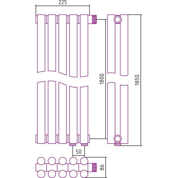 Радиатор Сунержа Эстет-11 225х1800 мм (5 секций) 00-0312-1805 нижнее правое подключение - фото 6