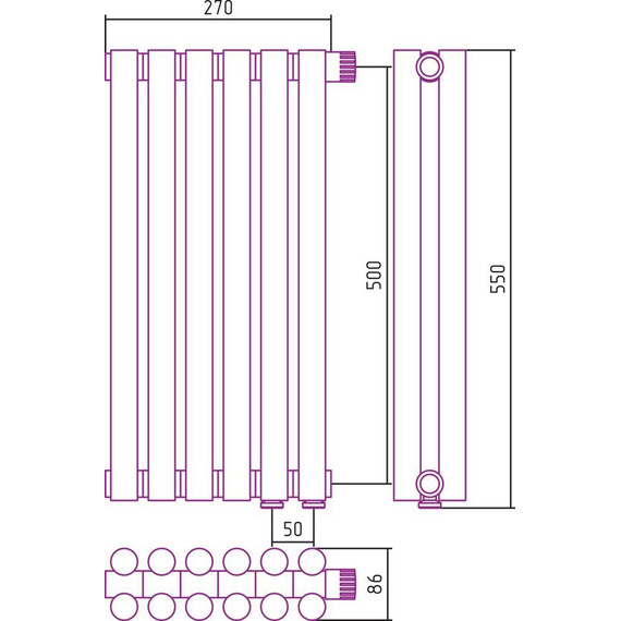 Радиатор Сунержа Эстет-11 270х500 мм (6 секций) 00-0312-5006 нижнее правое подключение - фото 6