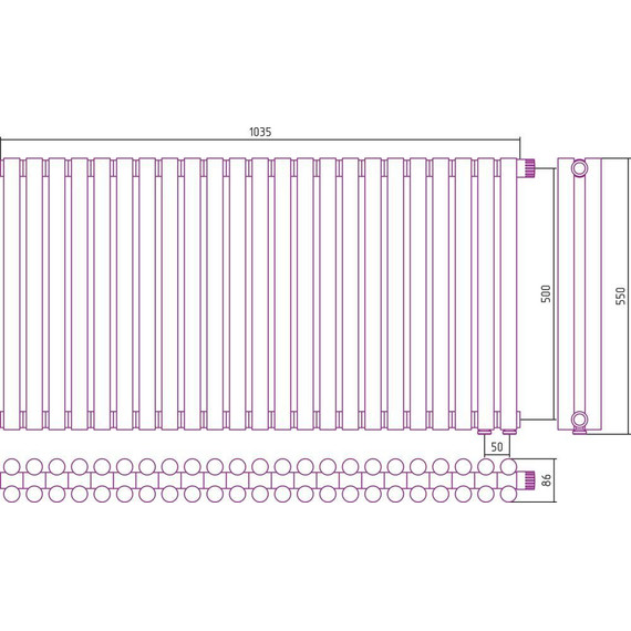 Радиатор Сунержа Эстет-11 1035х500 мм (23 секции) 00-0312-5023 нижнее правое подключение - фото 6