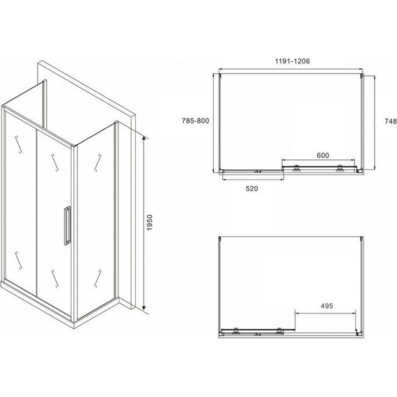 Душевое ограждение Abber Schwarzer Diamant 120х80 см AG30120BH-S80B-S80B, черный/прозрачное - фото 5