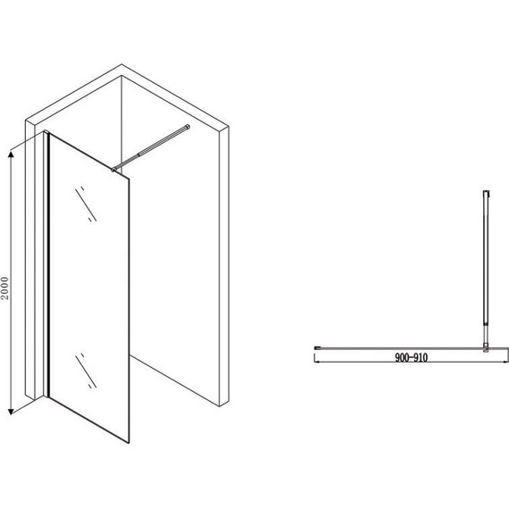 Душевая перегородка Abber Immer Offen 90 см AG61090B, черный/прозрачное - фото 3