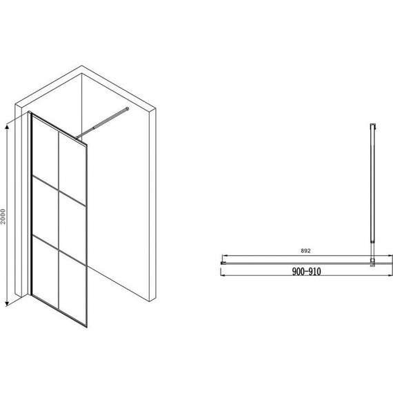 Душевая перегородка Abber Immer Offen 90 см AG62090B, черный/прозрачное - фото 2