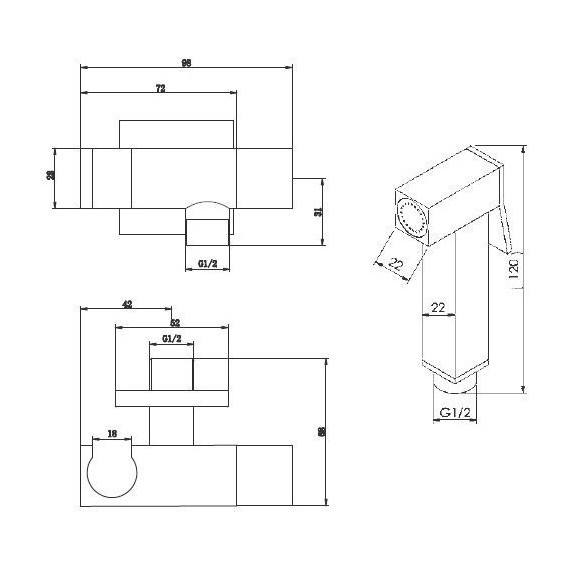 Набор для гигиенического душа Cezares CZR-L-DIF-NOP, с вентилем на 1 воду, черный матовый - фото 2