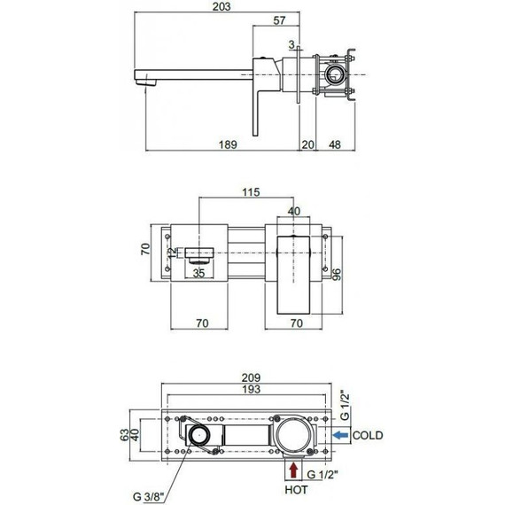 Смеситель для раковины настенный Cezares UNIKA-BLI2-NOP, черный матовый, Цвет производителя: чёрный матовый - фото 5