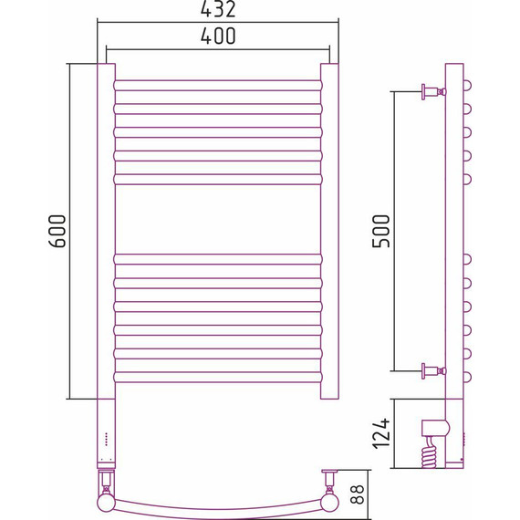 Полотенцесушитель электрический Сунержа Богема 3.0 П11 600x400 мм (выгнутая перемычка) 00-5802-6040 L - фото 5