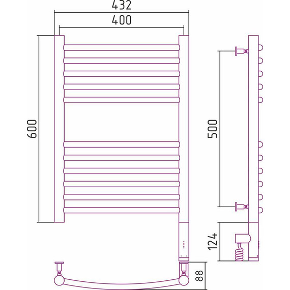 Полотенцесушитель электрический Сунержа Богема 3.0 П11 600x400 мм (выгнутая перемычка) 00-5803-6040 R - фото 5