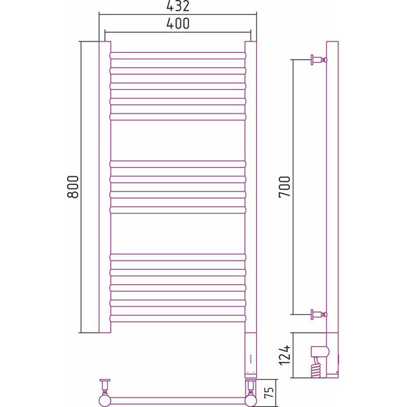 Полотенцесушитель электрический Сунержа Богема 3.0 П14 800x400 мм (выгнутая перемычка) 00-5803-8040 R - фото 21