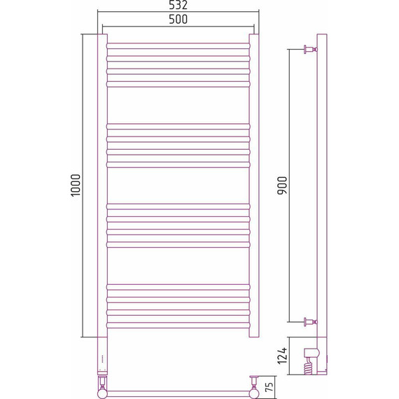 Полотенцесушитель электрический Сунержа Богема 3.0 П16 1000x500 мм (прямая перемычка) 00-5804-1050 L - фото, картинка 6 Полотенцесушитель электрический Сунержа Богема 3.0 П16 1000x500 мм (прямая перемычка) 00-5804-1050 L - фото 6