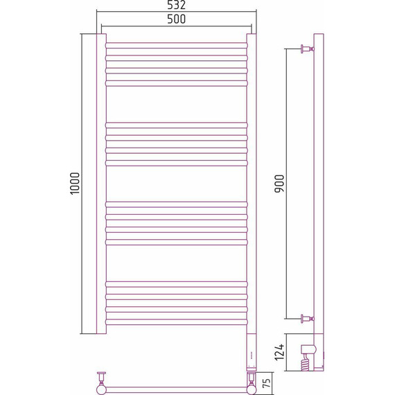 Полотенцесушитель электрический Сунержа Богема 3.0 П16 1000x500 мм (прямая перемычка) 00-5805-1050 R - фото, картинка 6 Полотенцесушитель электрический Сунержа Богема 3.0 П16 1000x500 мм (прямая перемычка) 00-5805-1050 R - фото 6
