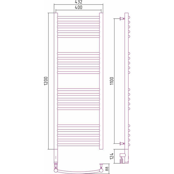 Полотенцесушитель электрический Сунержа Богема 3.0 П20 1200x400 мм (выгнутая перемычка) 00-5802-1240 L - фото, картинка 4 Полотенцесушитель электрический Сунержа Богема 3.0 П20 1200x400 мм (выгнутая перемычка) 00-5802-1240 L - фото 4