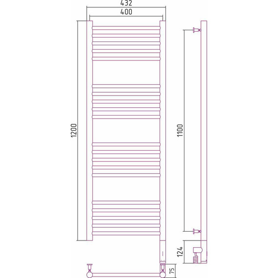 Полотенцесушитель электрический Сунержа Богема 3.0 П20 1200x400 мм (прямая перемычка) 00-5805-1240 R - фото, картинка 5 Полотенцесушитель электрический Сунержа Богема 3.0 П20 1200x400 мм (прямая перемычка) 00-5805-1240 R - фото 5