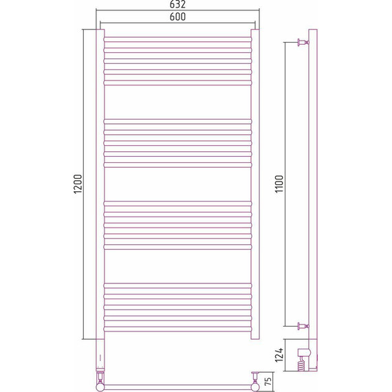 Полотенцесушитель электрический Сунержа Богема 3.0 П20 1200x600 мм (прямая перемычка) 00-5804-1260 L - фото 5