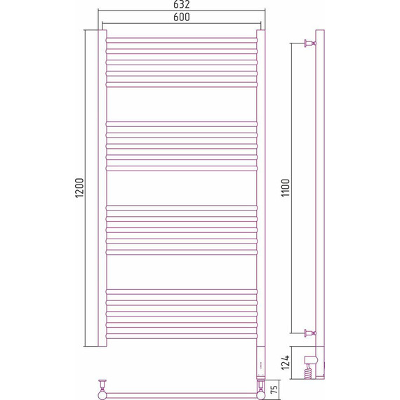 Полотенцесушитель электрический Сунержа Богема 3.0 П20 1200x600 мм (прямая перемычка) 00-5805-1260 R - фото 5
