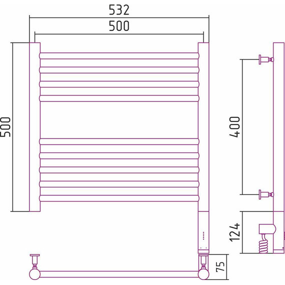 Полотенцесушитель электрический Сунержа Богема 3.0 П9 500x500 мм (прямая перемычка) 00-5805-5050 R - фото 5