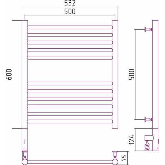 Полотенцесушитель электрический Сунержа Богема 3.0 П11 600x500 мм (прямая перемычка) 00-5804-6050 L - фото 5