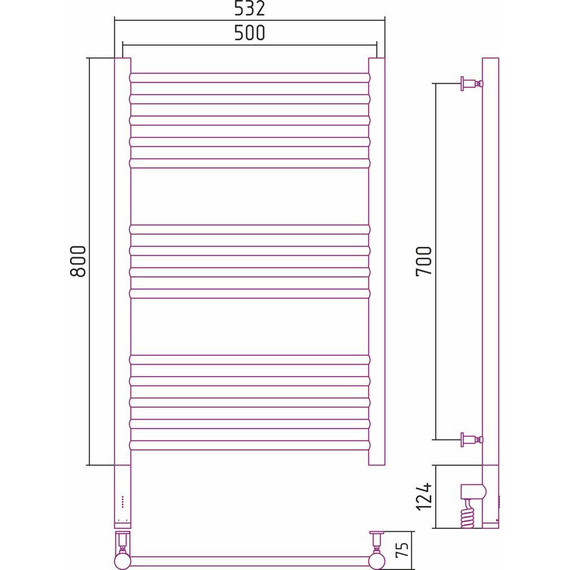Полотенцесушитель электрический Сунержа Богема 3.0 П14 800x500 мм (прямая перемычка) 00-5804-8050 L - фото 5