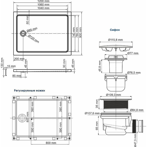 Поддон акриловый WasserKraft Amper 120x90 см 29T07U - фото, картинка 2 Поддон акриловый WasserKraft Amper 120x90 см 29T07U - фото 2