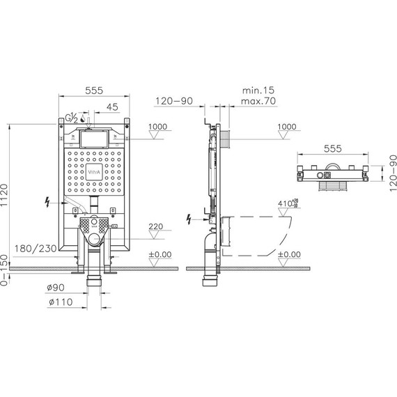 Инсталляция с подвесным безободковым унитазом Vitra Integra Square 9856B003-7206 - фото 9