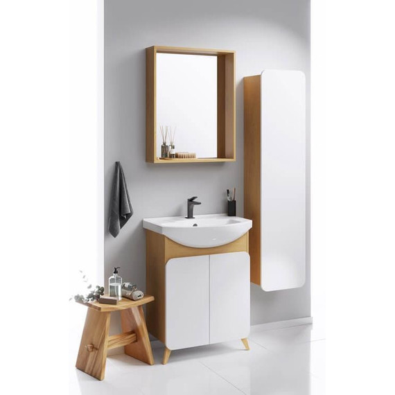 Тумба напольная с раковиной Aqwella Basic 65 см BAS0106DZ, дуб золотой/белый - фото, картинка 5 Тумба напольная с раковиной Aqwella Basic 65 см BAS0106DZ, дуб золотой/белый - фото 5