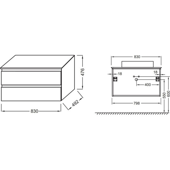 Тумба подвесная со столешницей Jacob Delafon Madeleine 83 см EB2083-J53, черный матовый - фото 3
