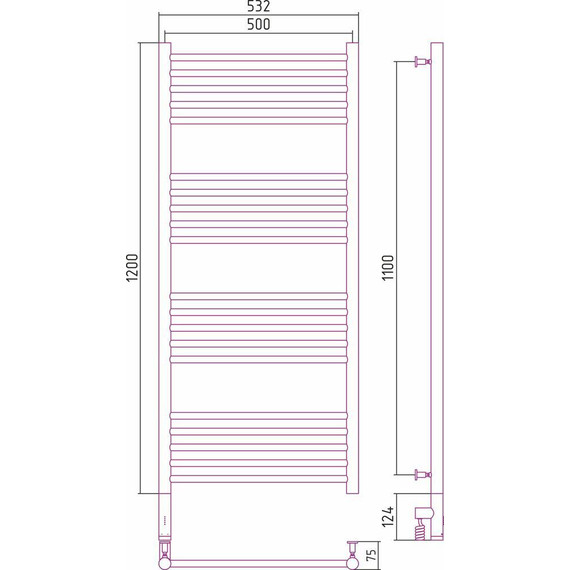 Полотенцесушитель электрический Сунержа Богема 3.0 П20 1200x500 мм (выгнутая перемычка) 00-5802-1250 L - фото, картинка 4 Полотенцесушитель электрический Сунержа Богема 3.0 П20 1200x500 мм (выгнутая перемычка) 00-5802-1250 L - фото 4