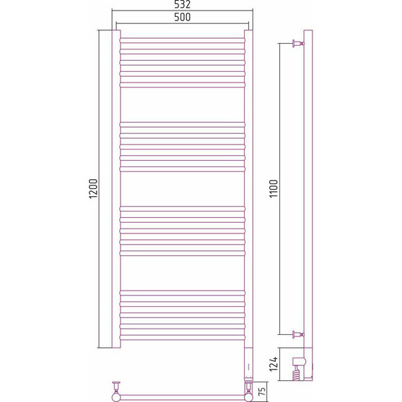 Полотенцесушитель электрический Сунержа Богема 3.0 П20 1200x500 мм (выгнутая перемычка) 00-5803-1250 R - фото, картинка 4 Полотенцесушитель электрический Сунержа Богема 3.0 П20 1200x500 мм (выгнутая перемычка) 00-5803-1250 R - фото 4