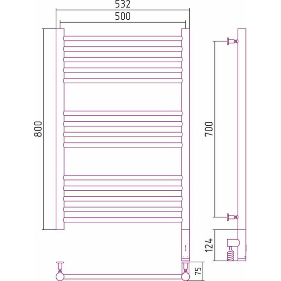 Полотенцесушитель электрический Сунержа Богема 3.0 П14 800x500 мм (выгнутая перемычка) 00-5803-8050 R - фото 4