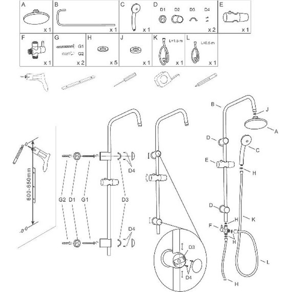 Душевая стойка Aquanet Passion R AF300-70-R-B 261836, чёрный матовый - фото 5