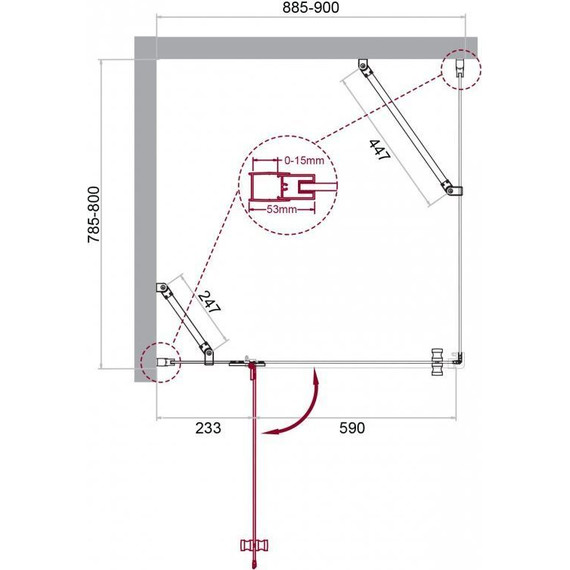 Душевое ограждение BelBagno 90х80 см KRAFT-AH-12-90/80-C-Cr-R, хром/прозрачное - фото 7
