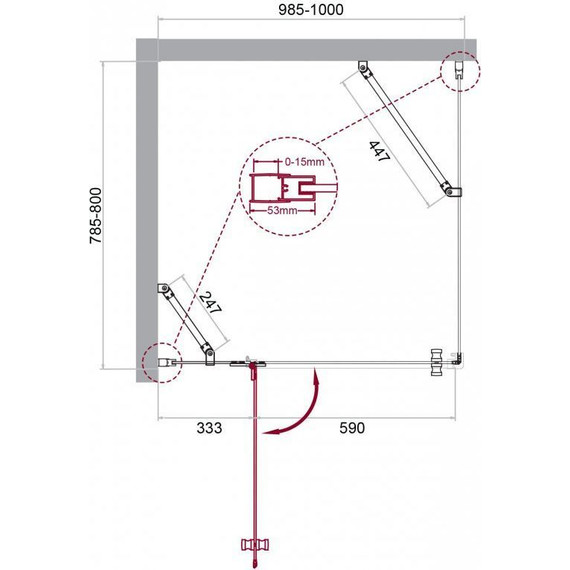 Душевое ограждение BelBagno 100х80 см KRAFT-AH-12-100/80-C-Cr-L, хром/прозрачное - фото 7