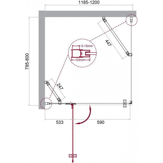 Душевое ограждение BelBagno 120х80 см KRAFT-AH-12-120/80-C-Cr-L, хром/прозрачное - фото 7