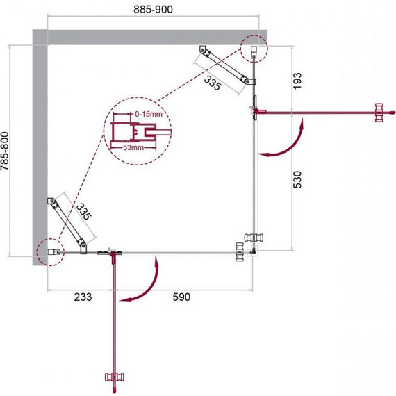 Душевое ограждение BelBagno 90х80 см KRAFT-AH-22-90/80-C-Cr-L, хром/прозрачное - фото 6