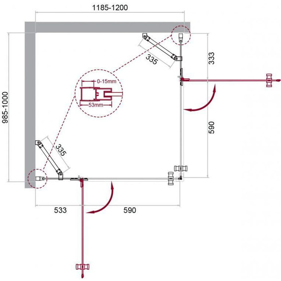 Душевое ограждение BelBagno 120х100 см KRAFT-AH-22-120/100-C-Cr-L, хром/прозрачное - фото 6