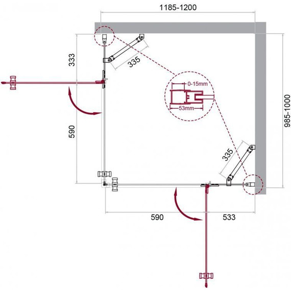 Душевое ограждение BelBagno 120х100 см KRAFT-AH-22-120/100-C-Cr-R, хром/прозрачное - фото 6