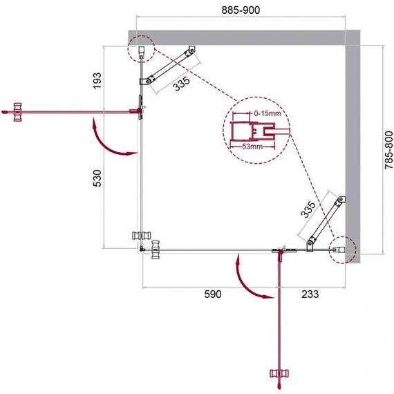 Душевое ограждение BelBagno 90х80 см KRAFT-AH-22-90/80-C-Cr-R, хром/прозрачное - фото 6