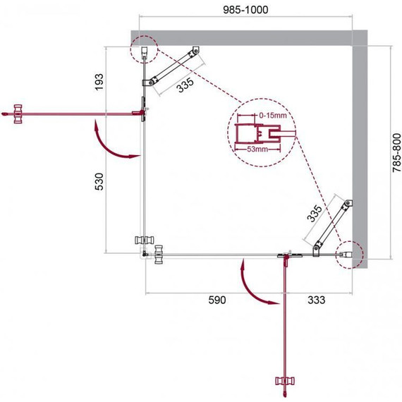 Душевое ограждение BelBagno 100х80 см KRAFT-AH-22-100/80-C-Cr-R, хром/прозрачное - фото 6
