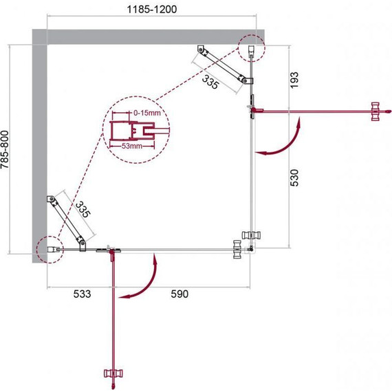 Душевое ограждение BelBagno 120х80 см KRAFT-AH-22-120/80-C-Cr-L, хром/прозрачное - фото 6