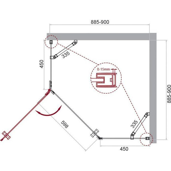 Душевое ограждение BelBagno 90х90 см KRAFT-P-1-90-C-Cr-L, хром/прозрачное - фото 7