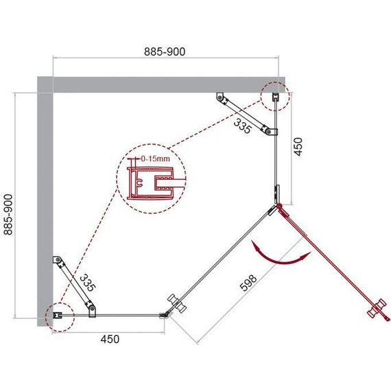 Душевое ограждение BelBagno 90х90 см KRAFT-P-1-90-C-Cr-R, хром/прозрачное - фото 7