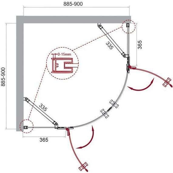Душевое ограждение BelBagno 90х90 см KRAFT-R-2-90-C-Cr, хром/прозрачное - фото 2