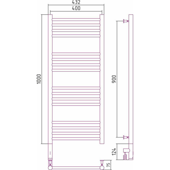 Полотенцесушитель электрический Сунержа Богема 3.0 П16 1000x400 мм (прямая перемычка) 12-5804-1040 L, белый - фото 5