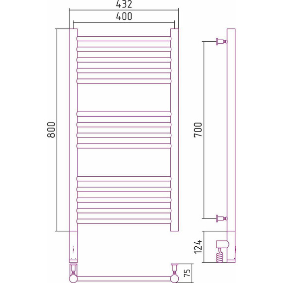 Полотенцесушитель электрический Сунержа Богема 3.0 П14 800x400 мм (прямая перемычка) 12-5804-8040 L, белый - фото 5