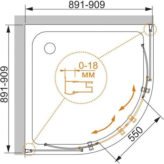 Душевое ограждение Cezares 90х90 см PRATICO-R-2-90-C-Cr, хром/прозрачное - фото 6