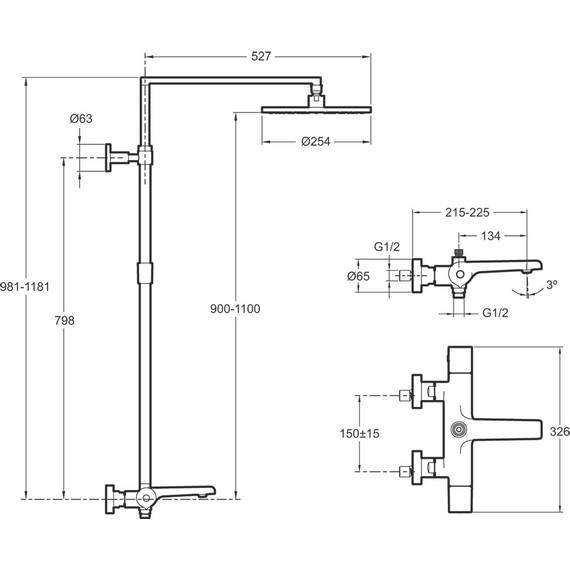 Душевая стойка с термостатом Jacob Delafon Avid E97389RU-9-CP - фото, картинка 3 Душевая стойка с термостатом Jacob Delafon Avid E97389RU-9-CP - фото 3