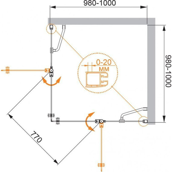 Душевое ограждение Cezares 100х100 см ELENA-W-A-22-100-P-Cr, хром/матовое - фото 3