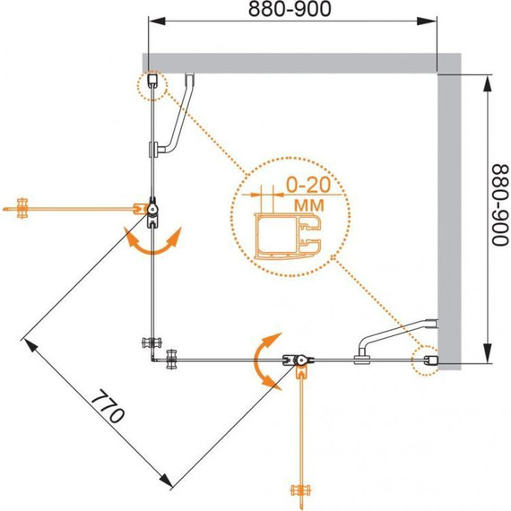 Душевое ограждение Cezares 90х90 см ELENA-W-A-22-90-C-Cr, хром/прозрачное - фото 3