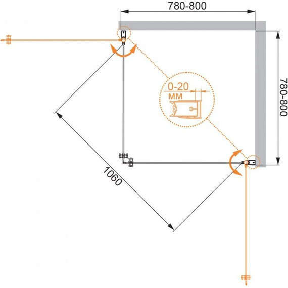Душевое ограждение Cezares 80х80 см ELENA-W-A-2-80-C-Cr, хром/прозрачное - фото 4