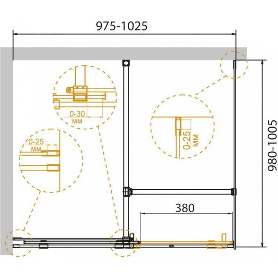 Душевое ограждение Cezares 100х100 см STREAM-AH-1-100/100-C-Cr, с кронштейном в комплекте, хром/прозрачное - фото 3