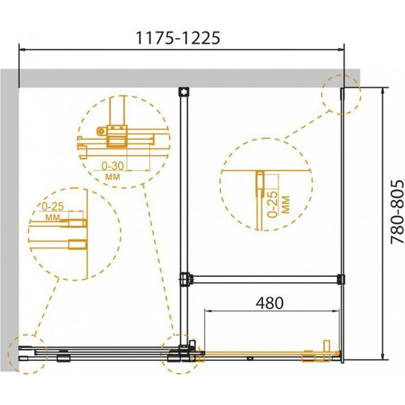 Душевое ограждение Cezares 120х80 см STREAM-AH-1-120/80-C-Cr, с кронштейном в комплекте, хром/прозрачное - фото 3