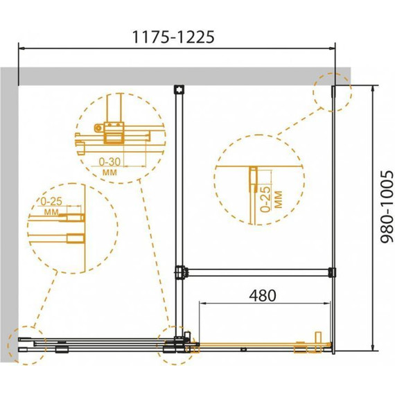 Душевое ограждение Cezares 120х100 см STREAM-AH-1-120/100-C-Cr, с кронштейном в комплекте, хром/прозрачное - фото 3